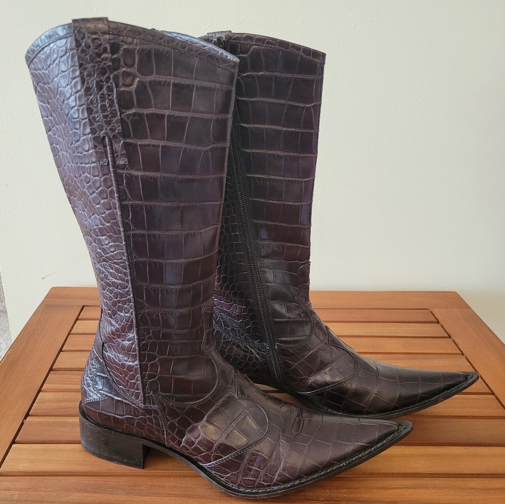 Idyllwind Strut Whiskey Brown Croc Embossed Leather Cowboy Boots Size 8‎